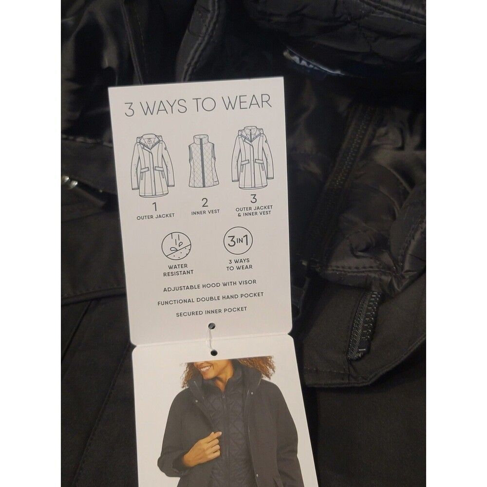 Lands' End Women's M 3-in-1 Systems Jacket w/ Removeable Puffer Vest Black NWT - Picture 9 of 10